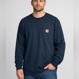 Carhartt K126 Navy Pocket Long Sleeve T-Shirt Men’s XL Tall Loose Fit Cotton